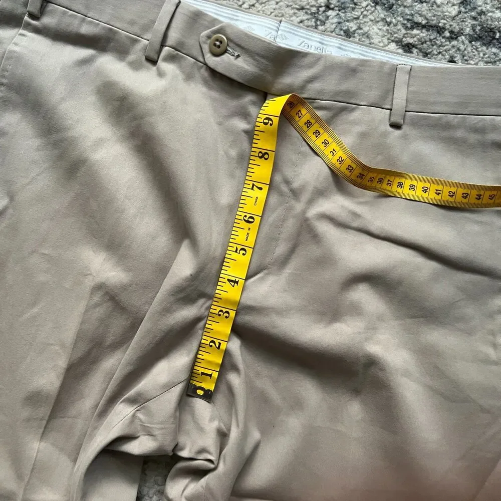 Zanella Parker Pants Mens 36 Tan Khaki Flat Front Cotton Dress Trousers NWOT